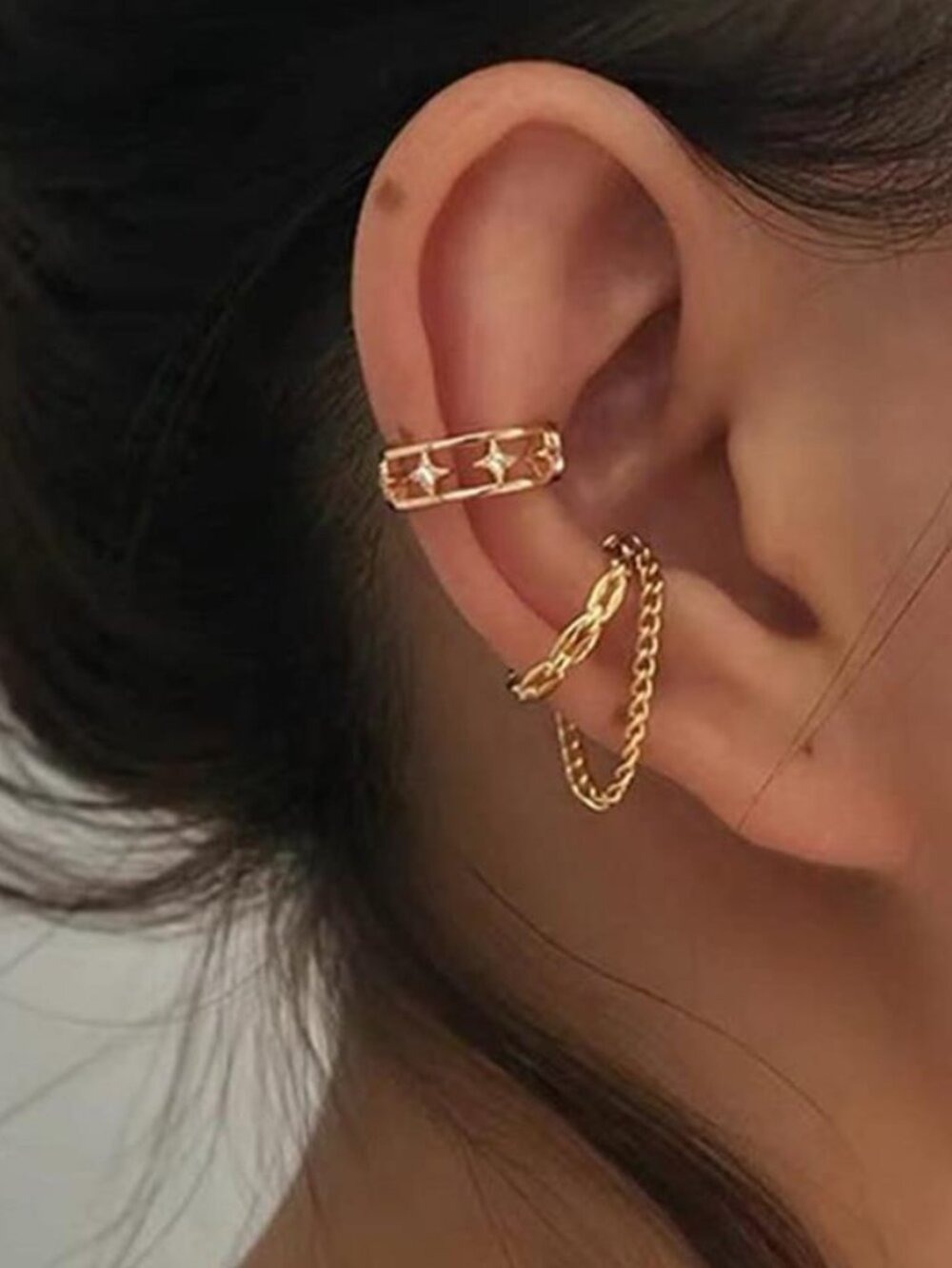 Dyana 14K Gold Plated Silver Ear Cuff Non Piercing Clip Earrings